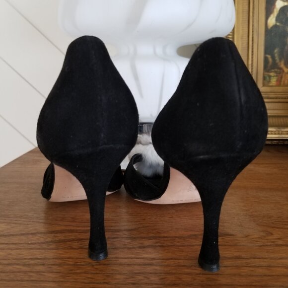 Manolo Blahnik Shoes / Heels / Pumps Black Suede Lush Chinchilla Rose Size 5 - Picture 8 of 11